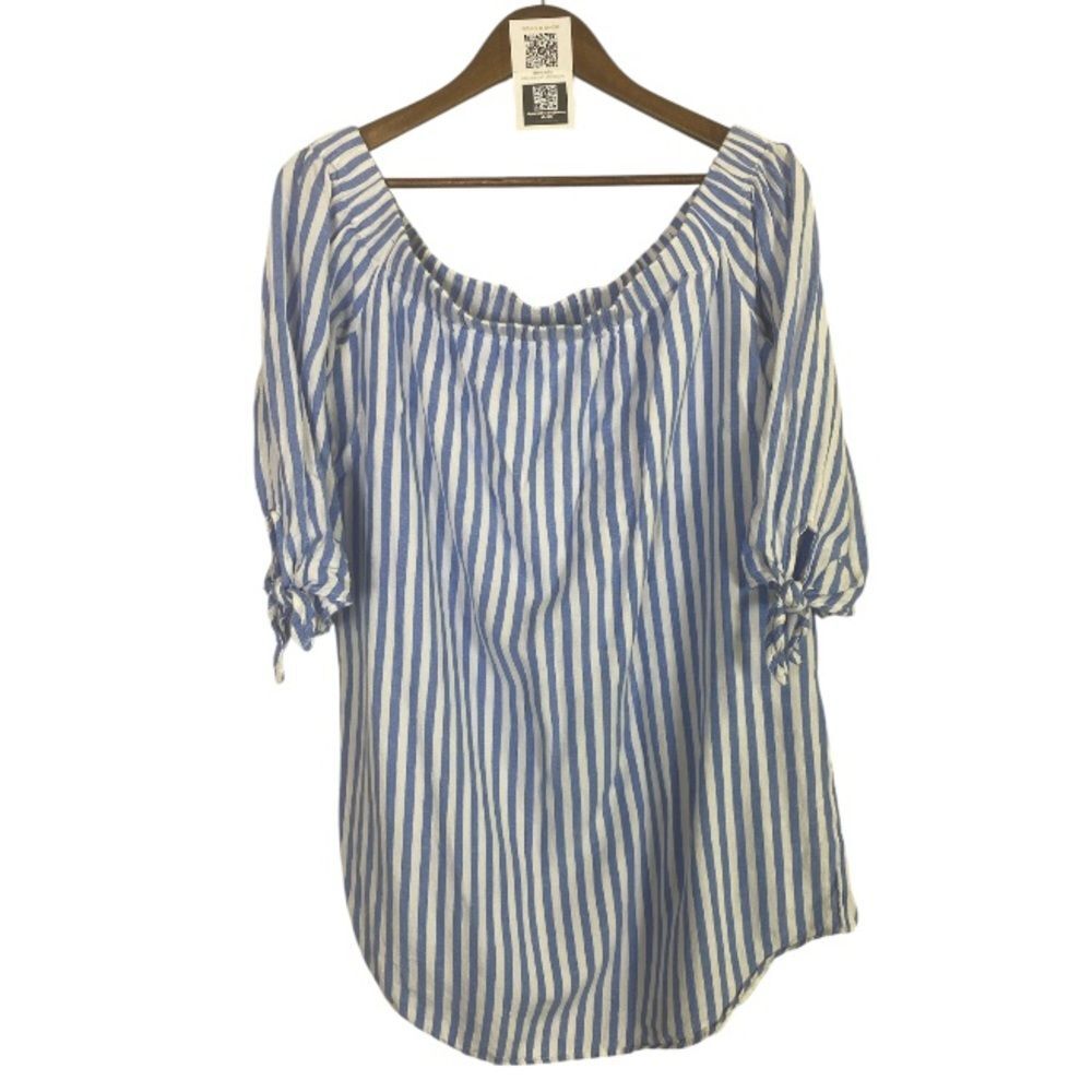 OLD NAVY light blue white striped off shoulder / L
